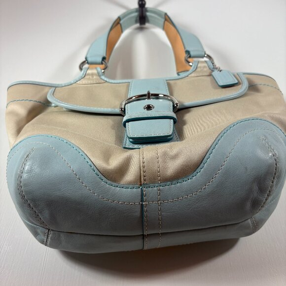 COACH | Light Blue Leather & Cream Canvas Satchel Tote | Y2K Vintage | RARE - Picture 5 of 10